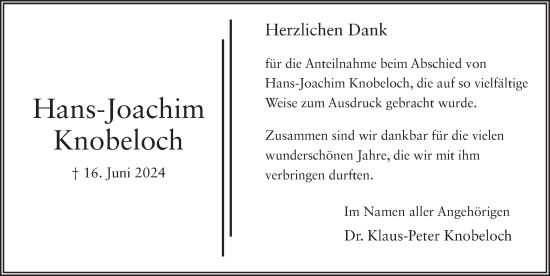 Traueranzeige von Hans-Joachim Knobeloch von FZ