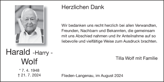 Traueranzeige von Harald Wolf von FZ