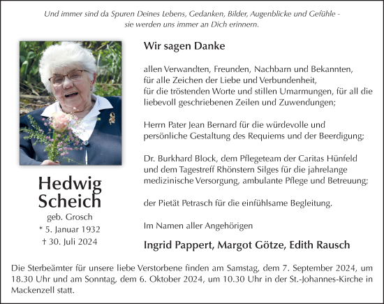 Traueranzeige von Hedwig Scheich von FZ