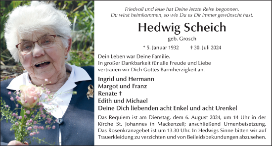 Traueranzeige von Hedwig Scheich von FZ