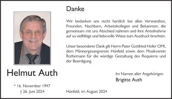 Traueranzeige von Helmut Auth von FZ