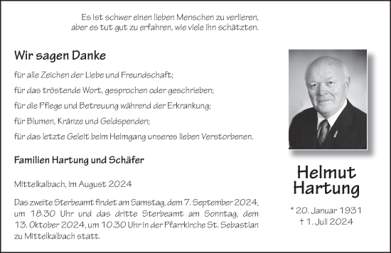 Traueranzeige von Helmut Hartung von FZ