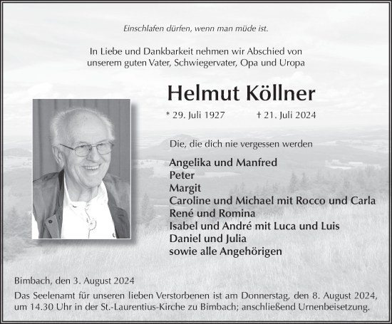 Traueranzeige von Helmut Köllner von FZ