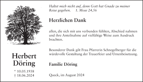 Traueranzeige von Herbert Döring von FZ