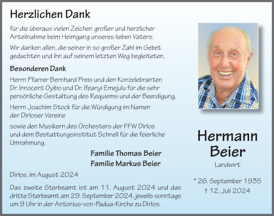 Traueranzeige von Hermann Beier von FZ