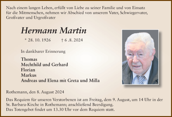 Traueranzeige von Hermann Martin von FZ