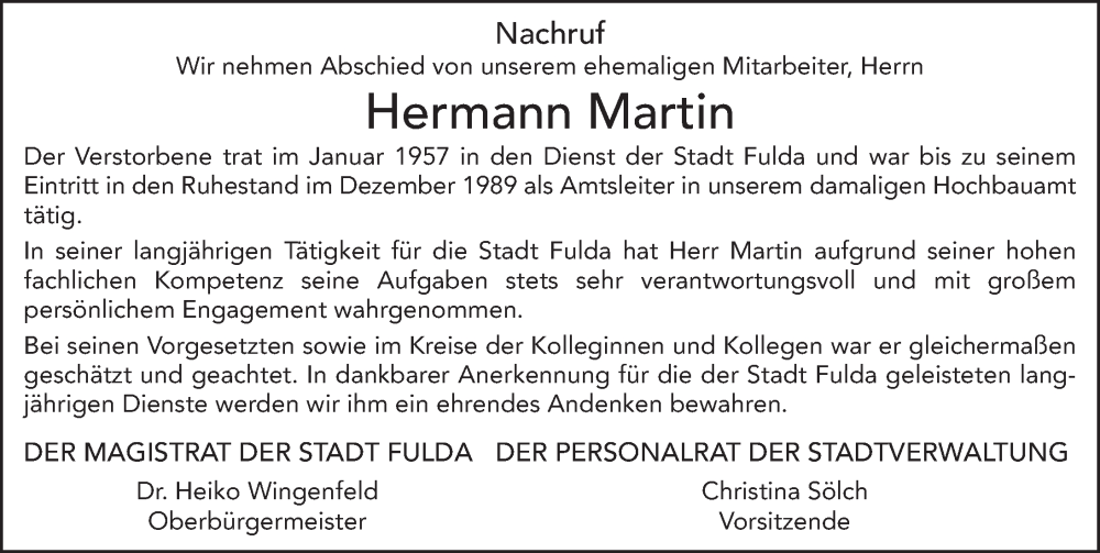  Traueranzeige für Hermann Martin vom 09.08.2024 aus FZ