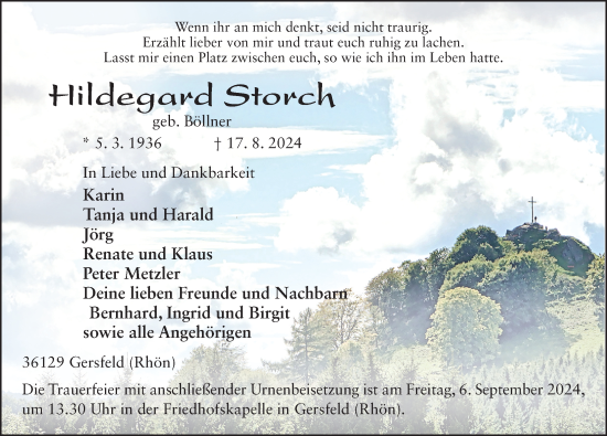 Traueranzeige von Hildegard Storch von FZ