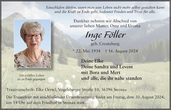 Traueranzeige von Inge Föller von FZ