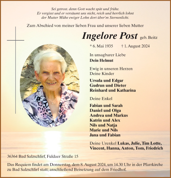 Traueranzeige von Ingelore Post von FZ