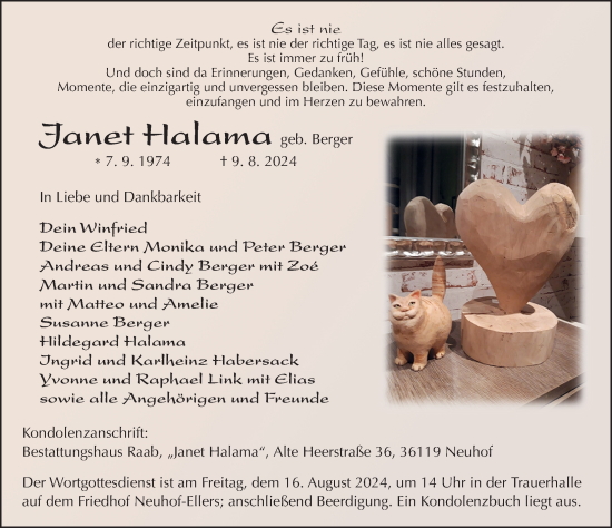 Traueranzeige von Janet Halama von FZ