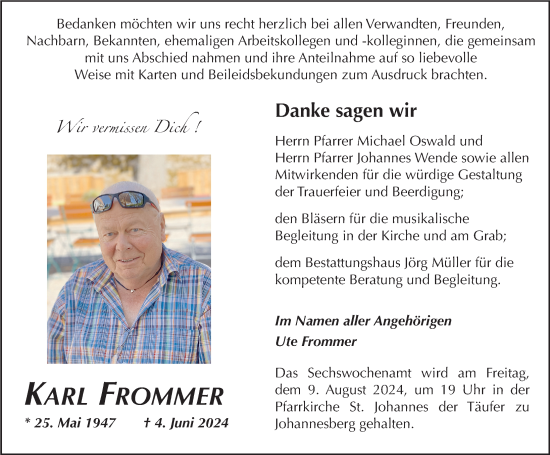 Traueranzeige von Karl Frommer von FZ