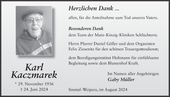 Traueranzeige von Karl Kaczmarek von FZ