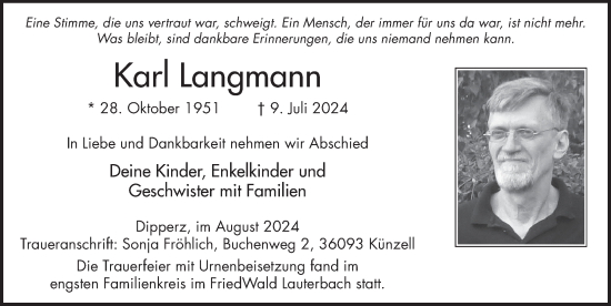 Traueranzeige von Karl Langmann von FZ