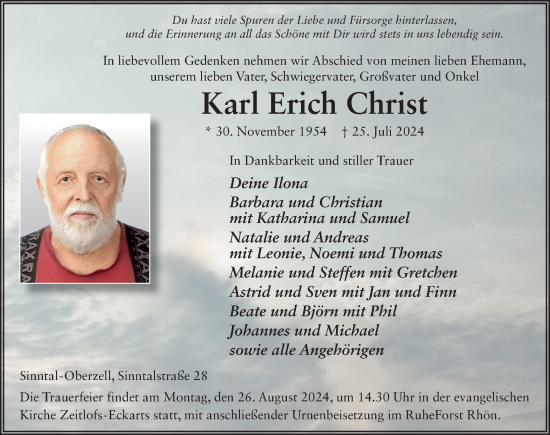 Traueranzeige von Karl Erich Christ von FZ