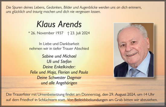 Traueranzeige von Klaus Arends von FZ
