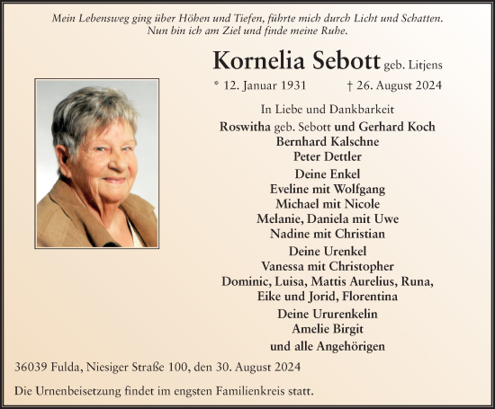 Traueranzeige von Kornelia Sebott von FZ