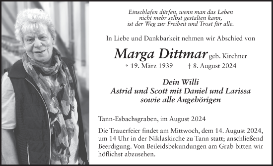 Traueranzeige von Marga Dittmar von FZ