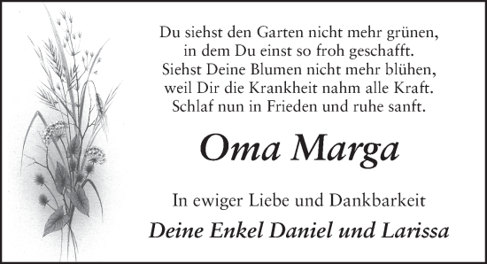 Traueranzeige von Marga Dittmar von FZ