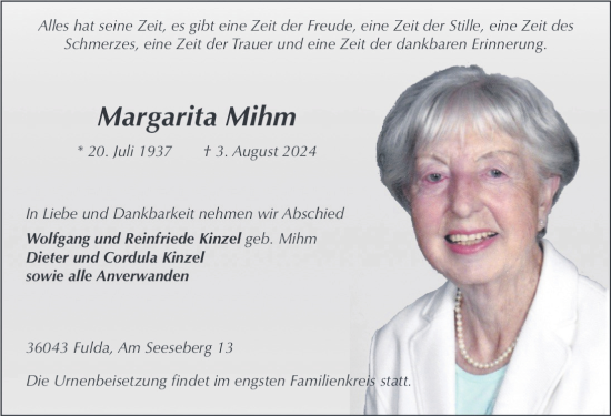 Traueranzeige von Margarita Mihm von FZ