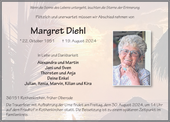 Traueranzeige von Margret Diehl von FZ