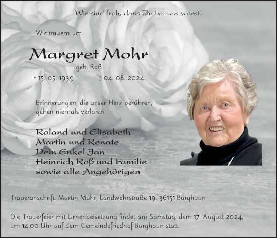 Traueranzeige von Margret Mohr von FZ