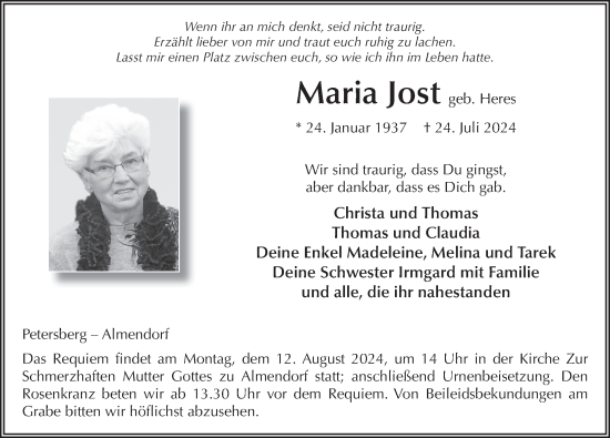 Traueranzeige von Maria Jost von FZ
