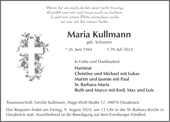 Traueranzeige von Maria Kullmann von FZ