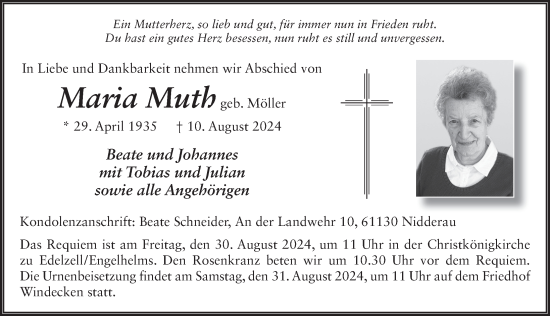 Traueranzeige von Maria Muth von FZ
