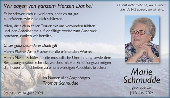 Traueranzeige von Marie Schmudde von FZ