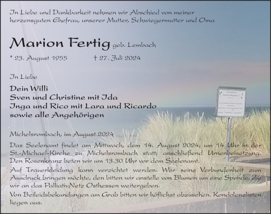 Traueranzeige von Marion Fertig von FZ