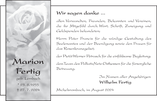Traueranzeige von Marion Fertig von FZ