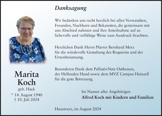 Traueranzeige von Marita Koch von FZ