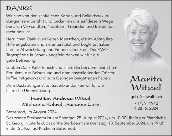 Traueranzeige von Marita Witzel von FZ