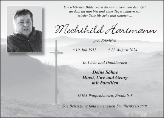 Traueranzeige von Mechthild Hartmann von FZ