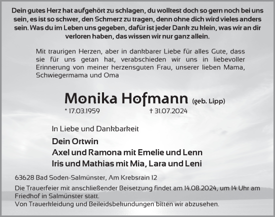 Traueranzeige von Monika Hofmann von FZ
