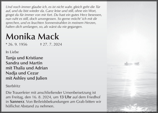 Traueranzeige von Monika Mack von FZ