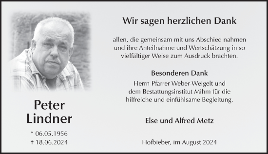 Traueranzeige von Peter Lindner von FZ