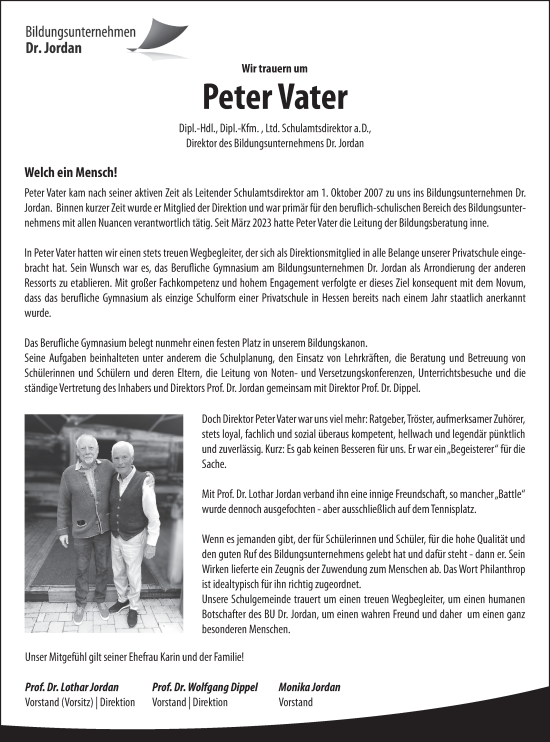 Traueranzeige von Peter Vater von FZ