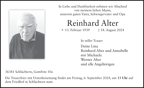 Traueranzeige von Reinhard Alter von FZ
