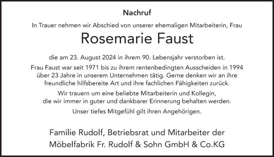 Traueranzeige von Rosemarie Faust von FZ