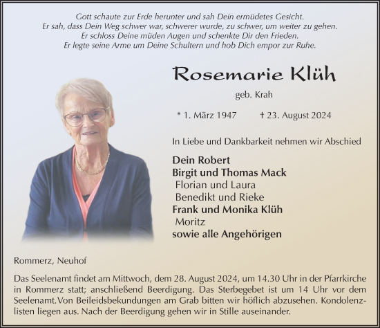 Traueranzeige von Rosemarie Klüh von FZ