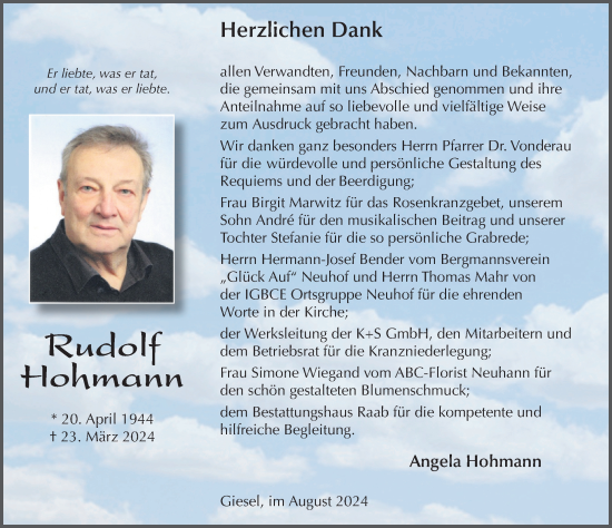 Traueranzeige von Rudolf Hohmann von FZ