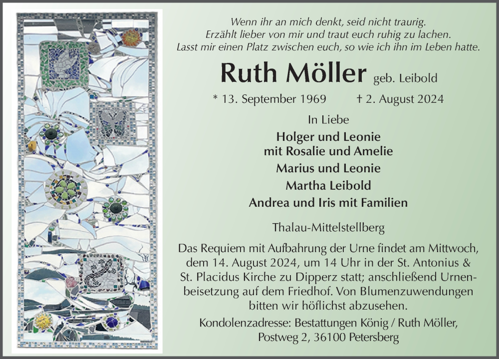  Traueranzeige für Ruth Möller vom 10.08.2024 aus FZ
