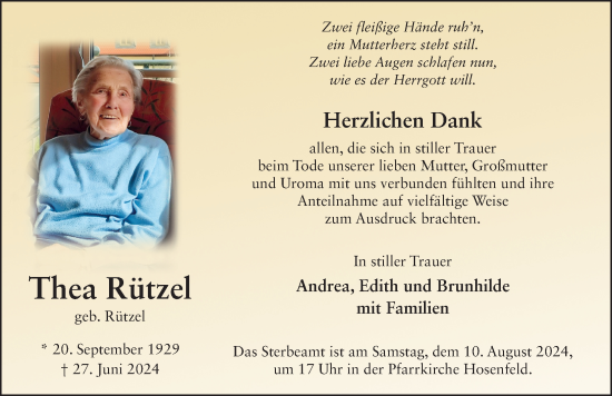 Traueranzeige von Thea Rützel von FZ