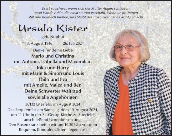 Traueranzeige von Ursula Kister von FZ
