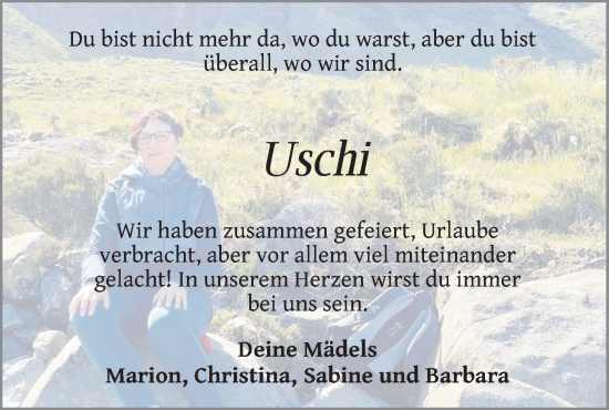 Traueranzeige von Ursula Melzer von FZ