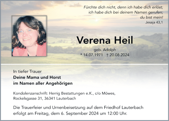 Traueranzeige von Verena Heil von FZ