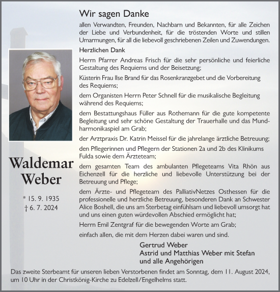 Traueranzeige von Waldemar Weber von FZ