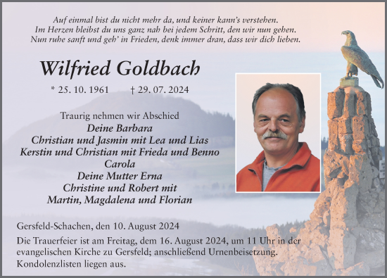Traueranzeige von Wilfried Goldbach von FZ